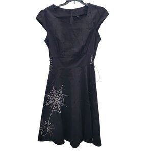 Wellwits Black White Embroidered‎ Spider 1940s Pinup Corset Lace Gothic Dress S